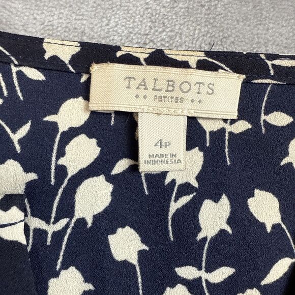 Talbots Mini Dress Women's Petite Sz 4P Blue White Floral V-Neck Short Sleeve - Picture 3 of 5
